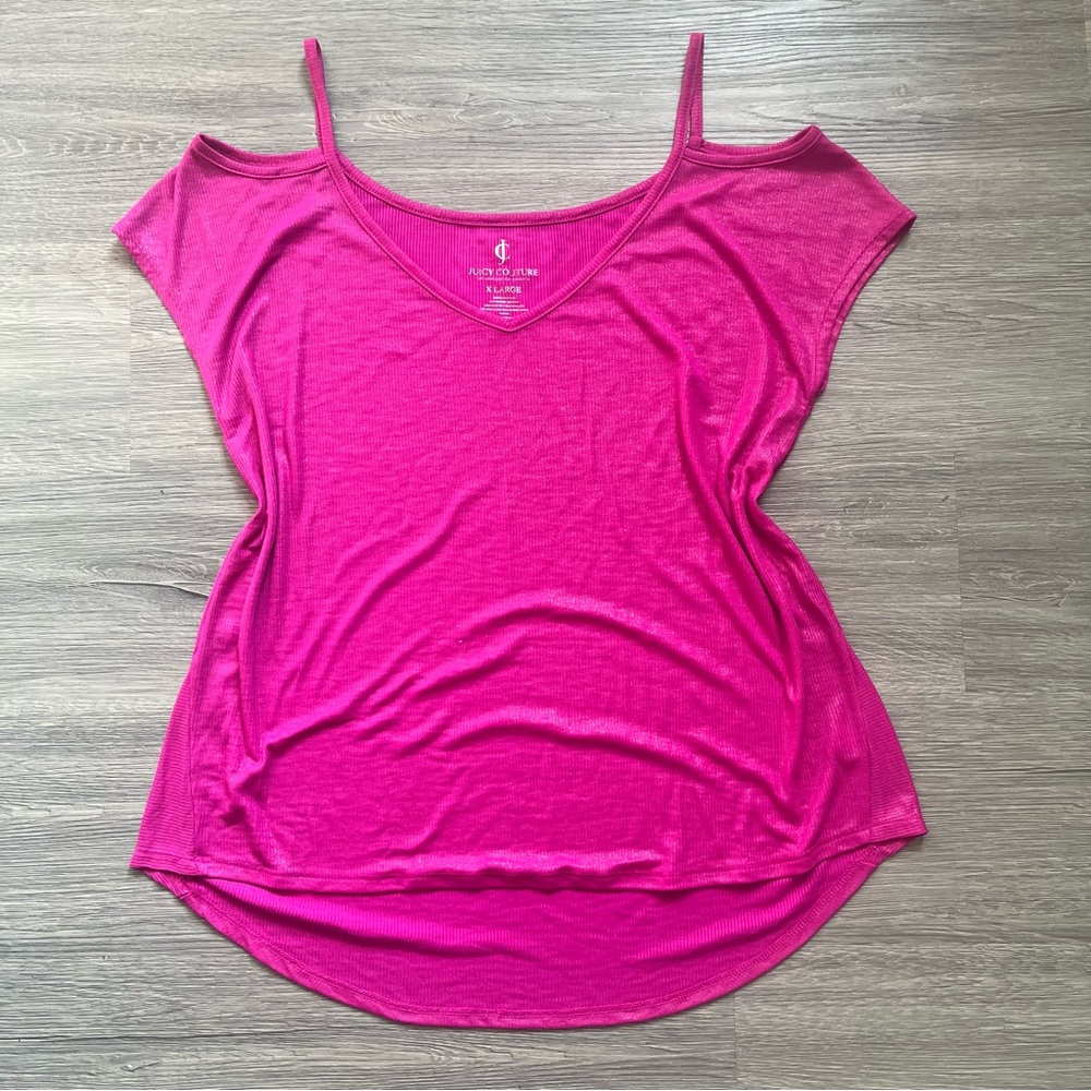Juicy Couture Hot Pink Cold Shoulder Sleeve Tee